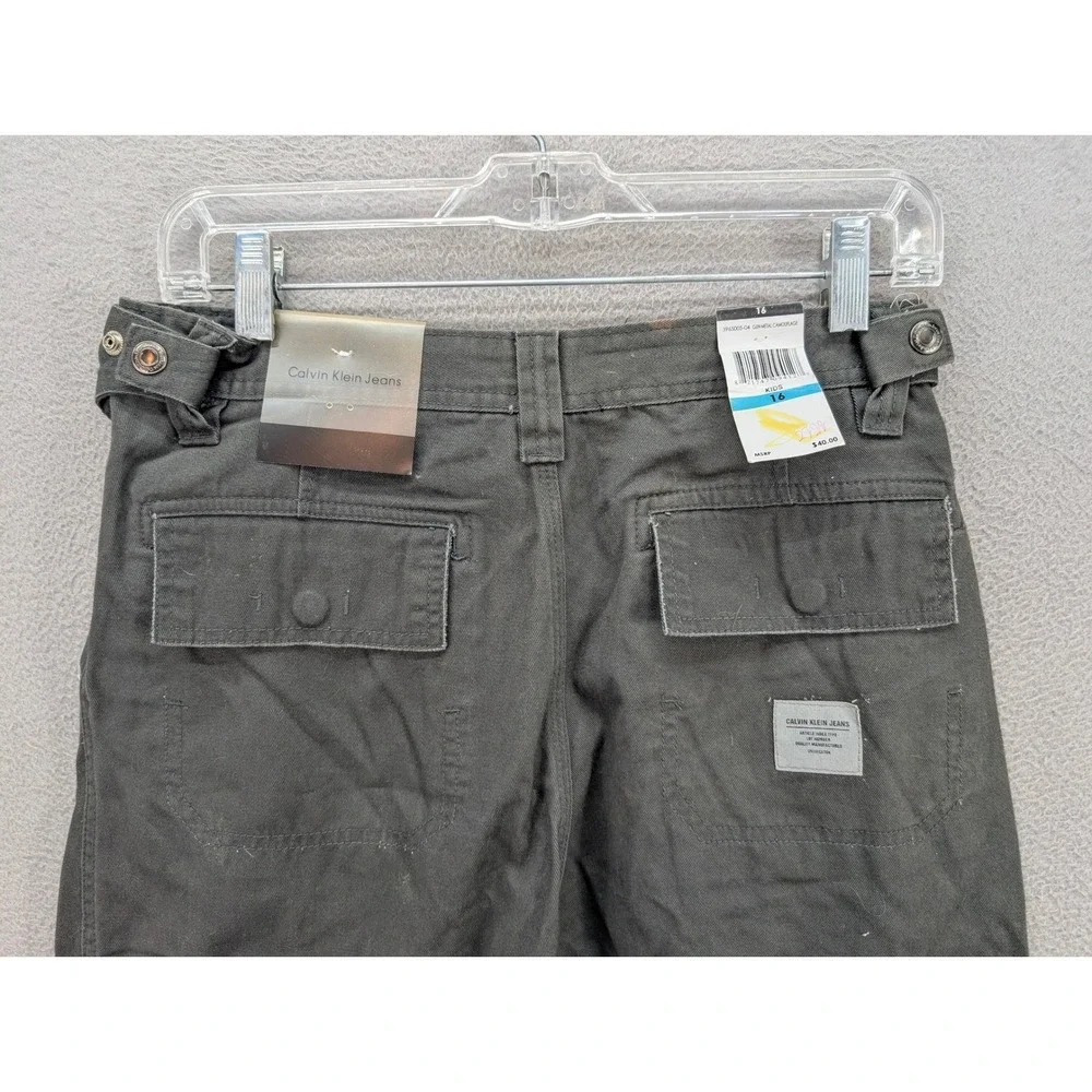 Calvin Klein Jeans Kids Size 16 Gun Metal Camouflage Cargo Pants Gorpcore NWT